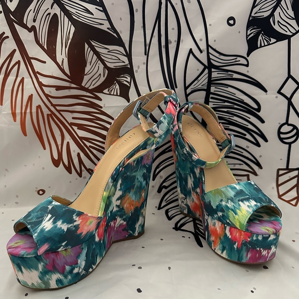Guess | Tie Dye Multicolor Wedge Sandals | NEW